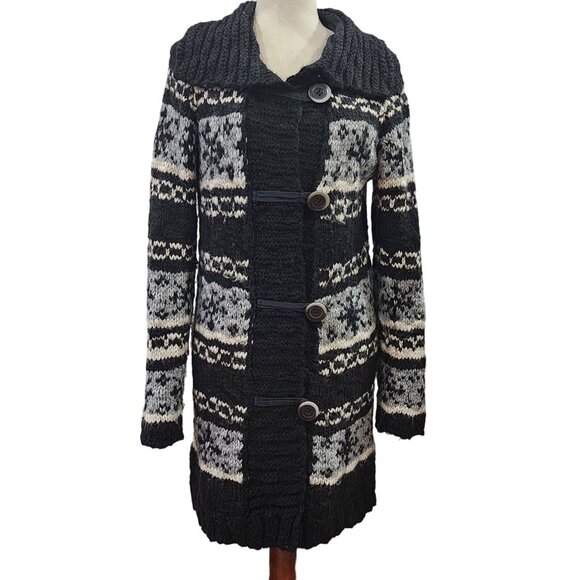 Cocogió Wool Alpaca Blend Knit Cardigan Sweater Size M Black White Made in Italy - Picture 12 of 12